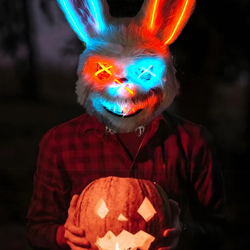 Halloween luminous Scary Bunny Mask LED light up Bloody Bunny Mask Creepy Masks With Ears for Girl boy Halloween Cosplay costume