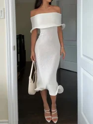 Summer Women Backless Maxi Dress, Elegant Sleeveless Slim Fit Party Dress, Slash Neck Sexy Solid Ladies Holiday Dress Streetwear
