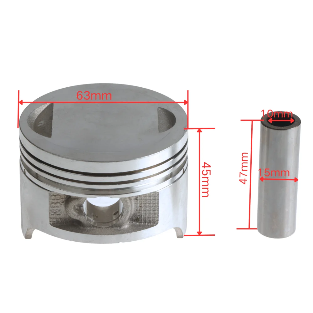 63mm Motorcycle Piston 15mm Pin & Circlips Assembly, Spare Part for Zongshen 200 Loncin 200 Lifan 200 CG200 200cc