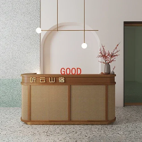 Изогнутый бар в китайском стиле для отеля, магазина одежды, кассира, стол из ротанга, простая йога, салон красоты, приставка