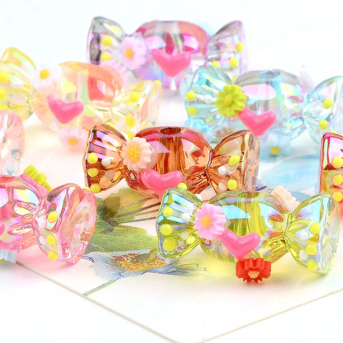 Cuentas acrílicas Multicolor con forma de caramelo, collares colgantes hechos a mano, accesorios de pulsera, mezcla de colores aleatorios, 4 piezas, 3x1,7 cm