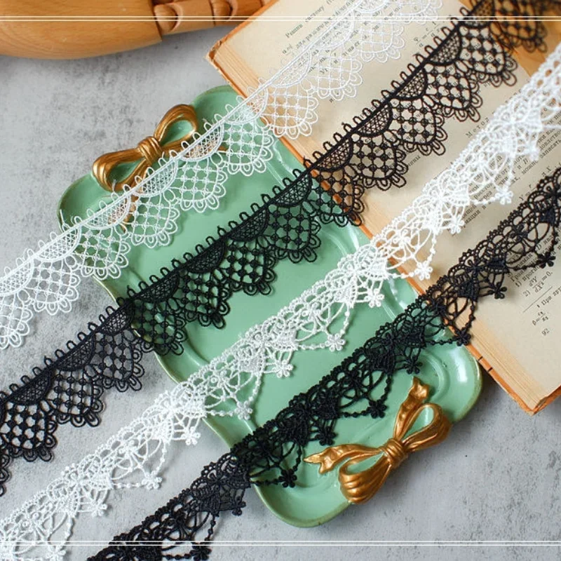 Полый стиль с цветочной кружевной отделкой для свадьбы, свадебное водорастворимое кружево, белое и черное, украшение одежды, 2 ярда