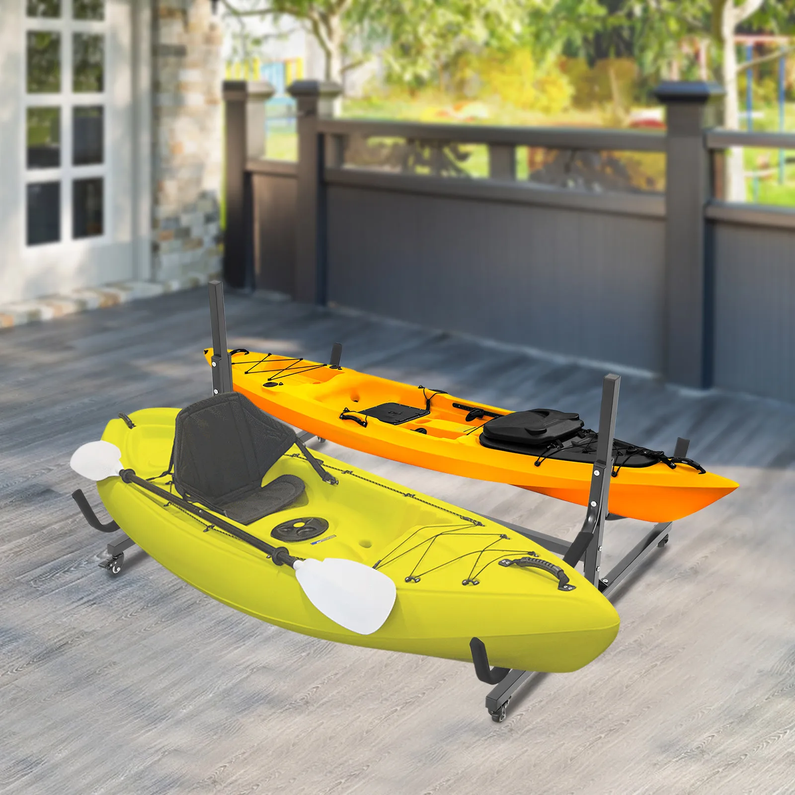 

275lbs Heavy Duty Freestanding Kayak Storage Rack With Four Universal Wheels