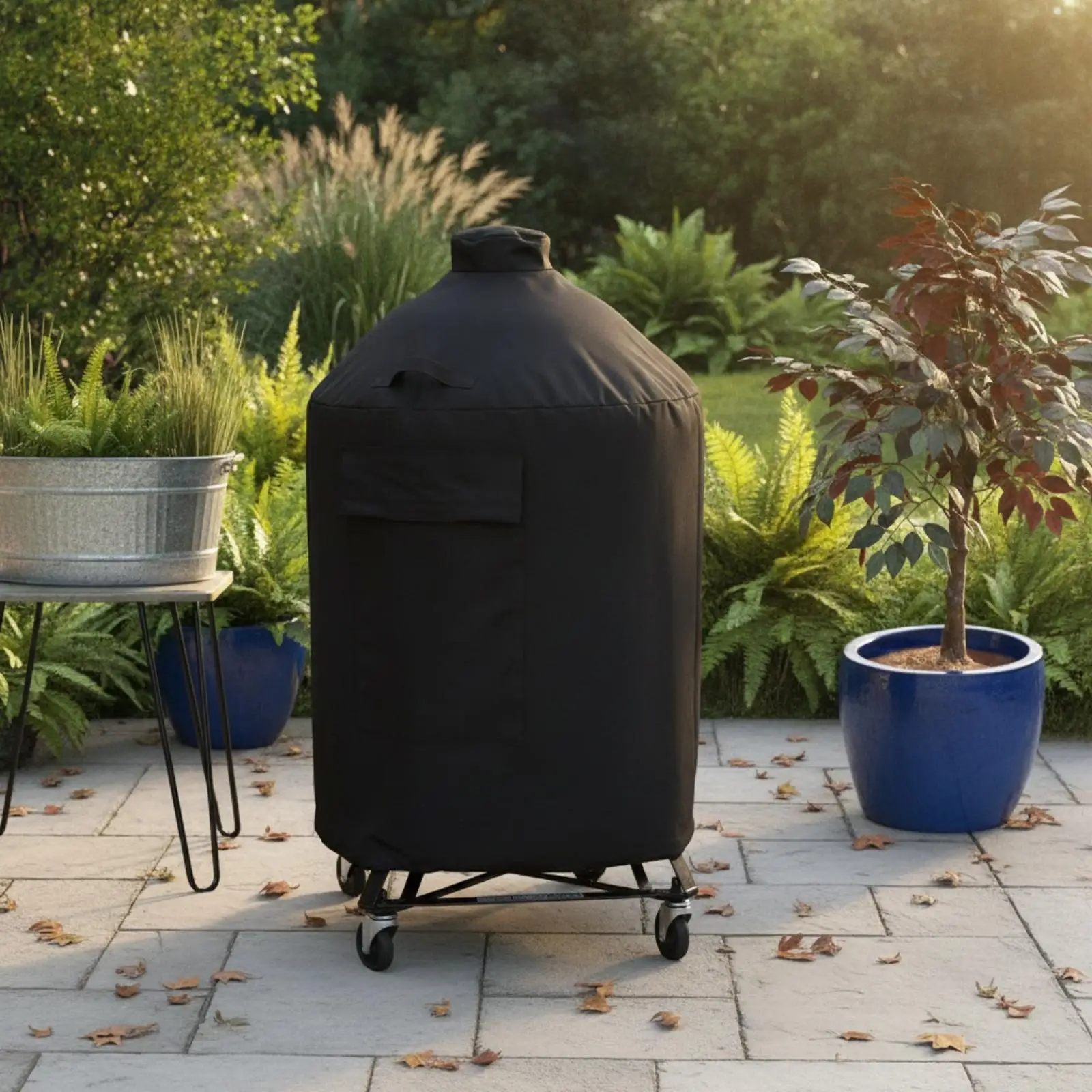 Polyester Patio Grill Cover for Egg Ceramic Barbecue Smoker Outdoor Waterproof Dustproof with Carry Handle