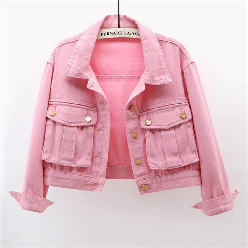 

Spring Autumn 2024 New Denim Jacket Women Short Solid Color Three-dimensional Pocket Outerwear Single-breasted Jean Coat Female