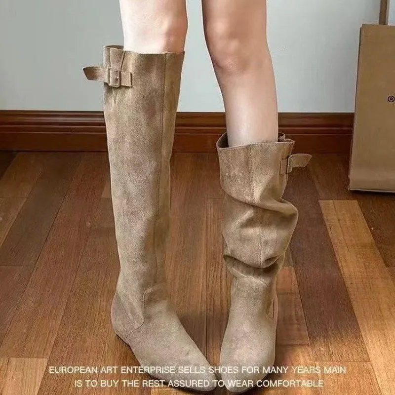 Women's Thick Woolen Ankle Boots with Rounded Toes and A Pile-up Design in A French Style