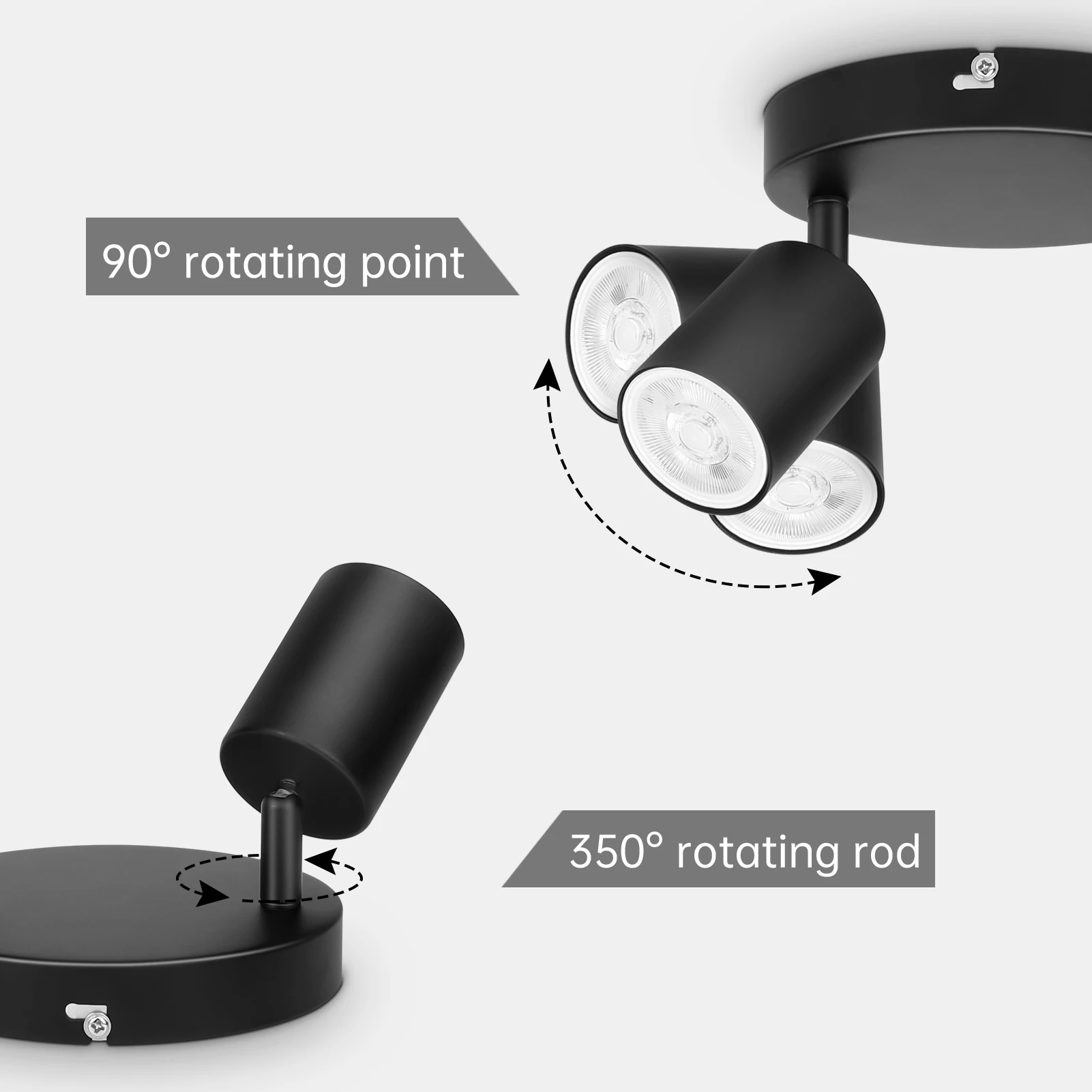 Kimjo-Ajustável GU10 Spotlight, GU10 Base Luz de Teto, Rotativo, Metal Moderno, Lâmpada de Parede, Sem Lâmpadas