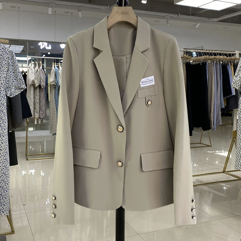 

Женский костюм-двойка цвета хаки, приталенный, новый, весна-осень 2025, в стиле ретро, для студенток, прямой крой, удлиненный рукав