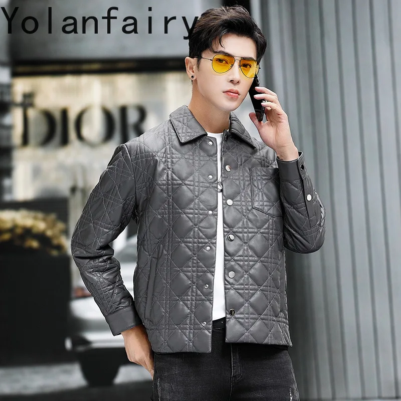 

YOLANFAIRY Sheepskin Genuine Leather Jacket Warm Autumn Winter Coat Motocycle Short Mens Clothes Mulberry Silk Flling Coats 2024