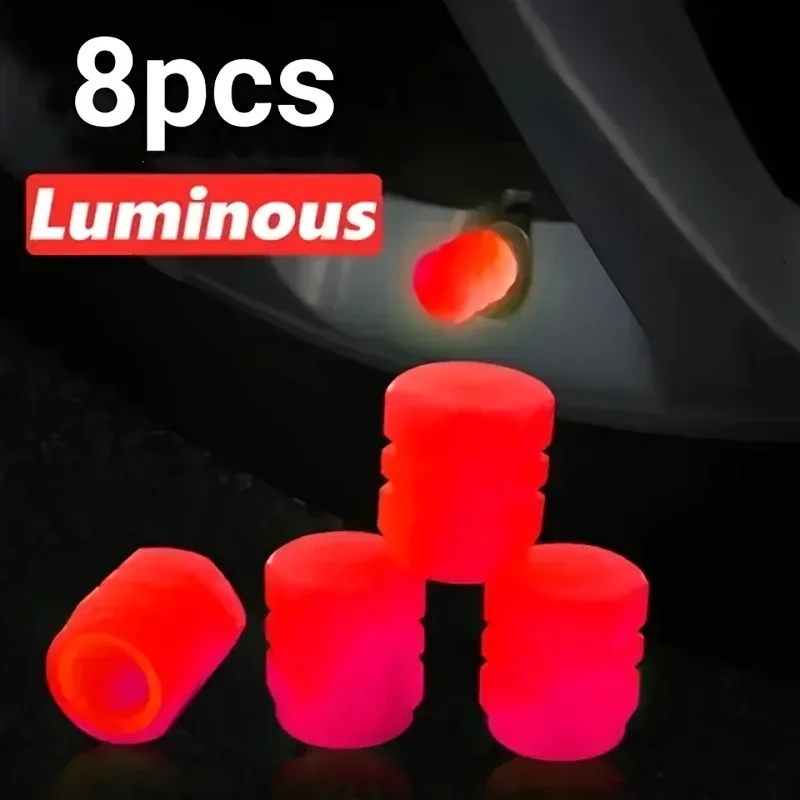 

A Set Of 8 Glowing Valve Caps That Shine In The Dark, Perfect For Decorating Wheels Of Cars, Motorcycles And Bicycles