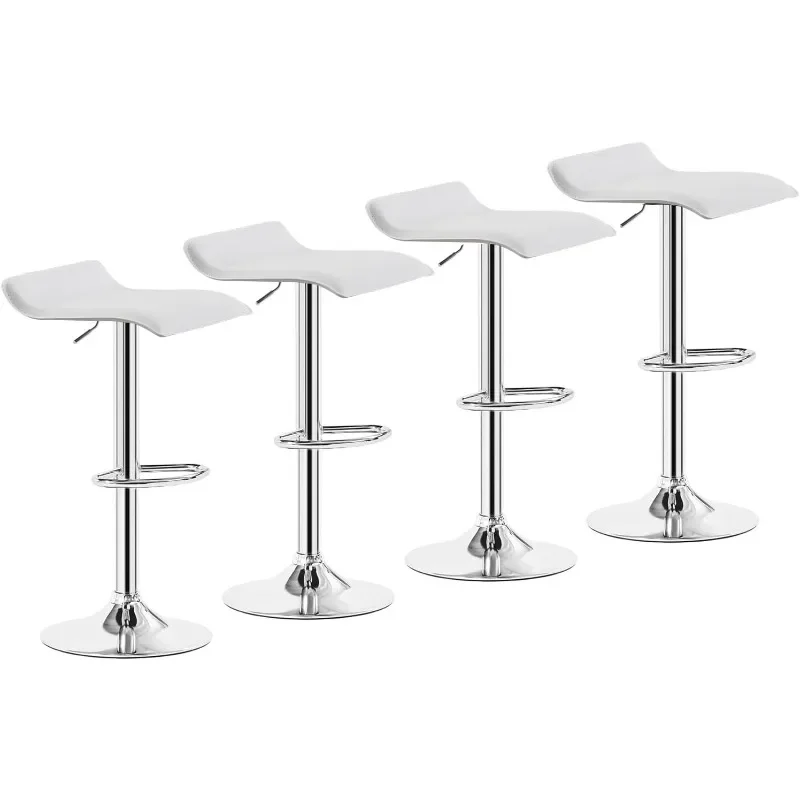 Bar Stools Set of 4, Armless Adjustable Swivel Barstools, Modern Backless Counter Height Stools for Kitchen, Island, Bar, White