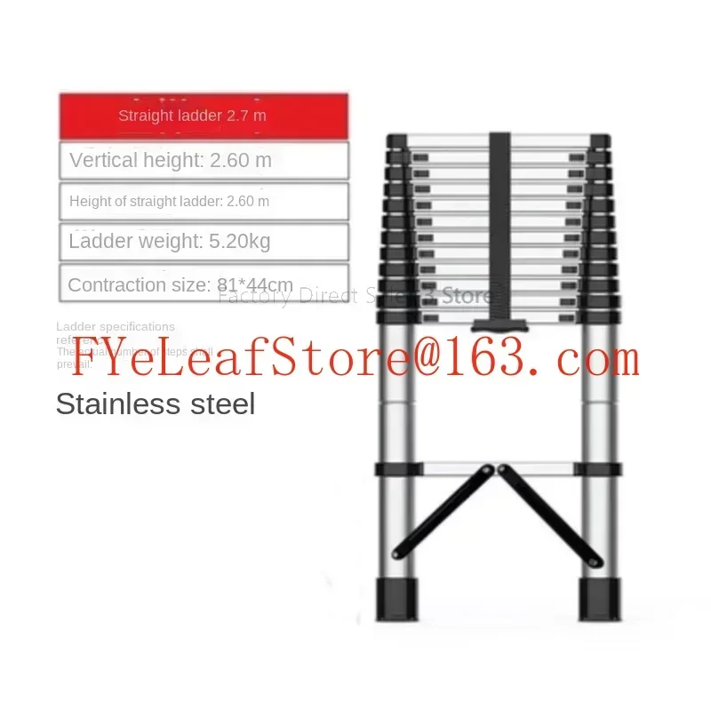 2.7M 3.1M Lifting Straight Ladder, Multi-function Telescopic Ladder Household Ladder   Portable Stainless Steel Folding Ladder