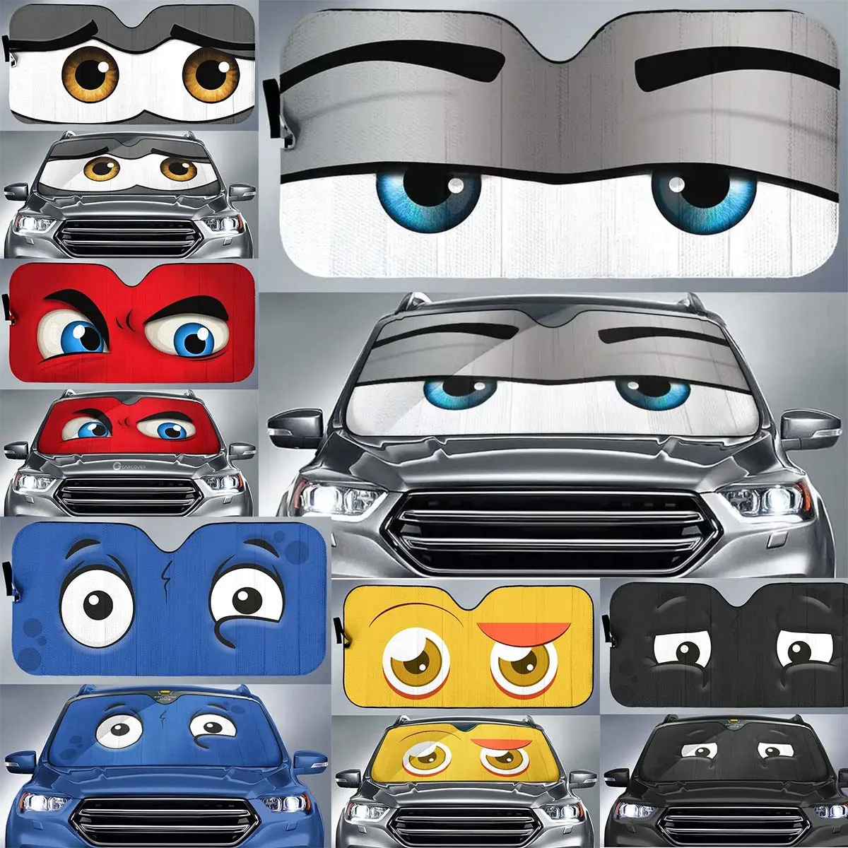 Car Front Window Cartoon Small Eyes Windshield Sunshield, Anti-UV Car Sunshade, Car Cover, Car Sunshade