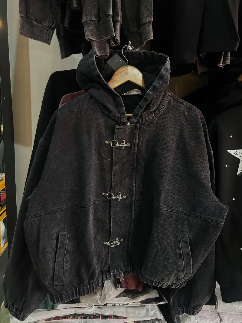 Y2K European and American Fashion New Coat High Street Trendy Brand Oversized Hoodie Men Retro Harajuku Punk Button Jacket