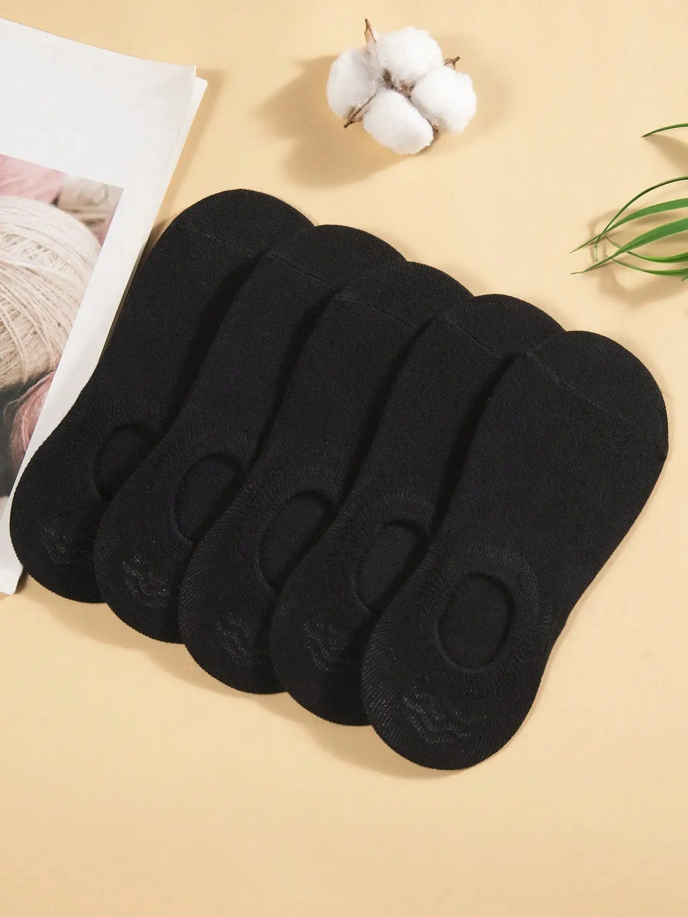 5 Pairs Women 3 Colors No Show Socks Non Slip Low Cut Cotton Invisible Liner Socks image 4