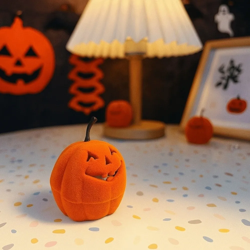 

Wedding Halloween Jewelry Box Anti-collision Orange Pumpkin Rings Box Mini Storage Flannel Jewelry Organizer