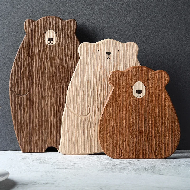 Kitchen Cute Bear Tray Wood Board Pizza Bread Plate Bear Tray Walnut Chopping Board Table Decor Wooden Plate Coaster Accessories