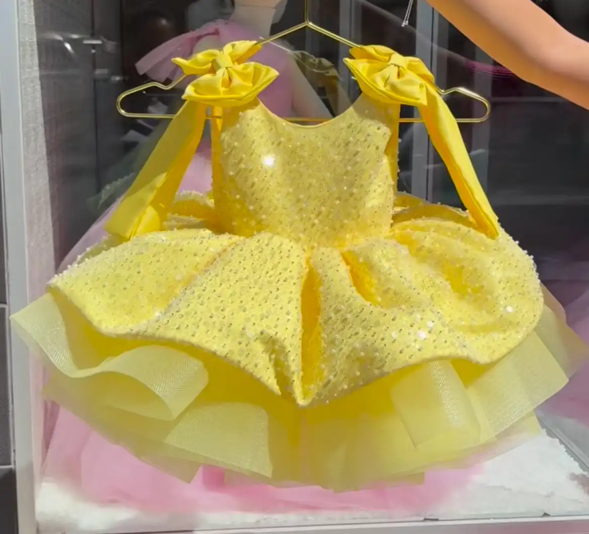 Light Luxury Baby Girl Beauty Pageant Dress with Sequins Big Bow Birthday Party Dress Flower Girl Dress Wedding Customized view 3