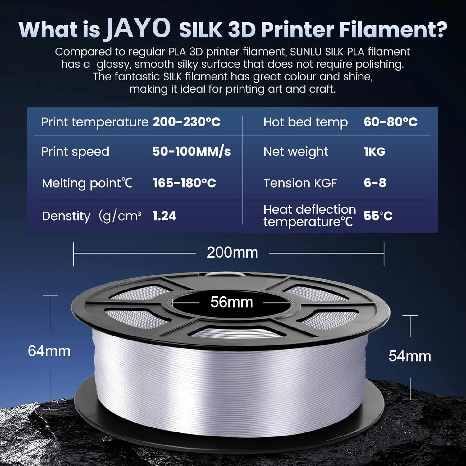 JAYO 3D HS PETG /SILK/ PETG /HS PLA/PLA Classic /PLA + 2.0 خيوط 1.75 مم 2 لفات مواد طباعة ثلاثية الأبعاد للطابعة ثلاثية الأبعاد وقلم ثلاثي الأبعاد
