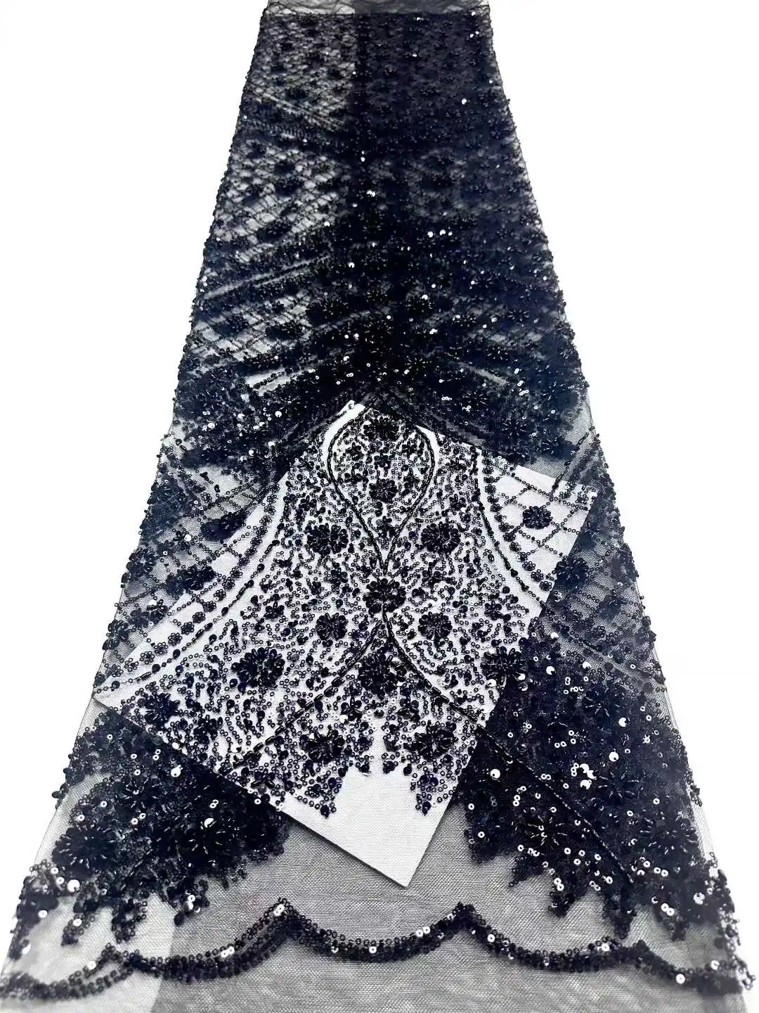 

Luxury African Beads Lace Fabric 2025 High Quality French Embroidery Sequins Lace Fabrics For Christmas Sewing
