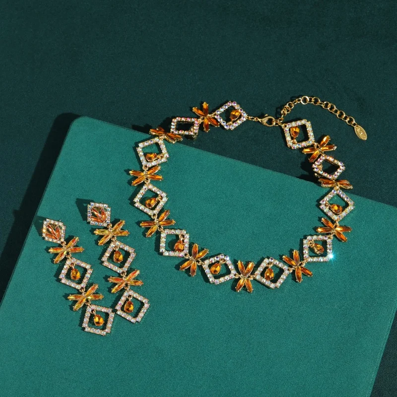 Vintage Orange Crystal Dragonfly Jewelry Sets Necklace Earrings Luxury High Quality Classic Party Gifts For Women Trending 2026