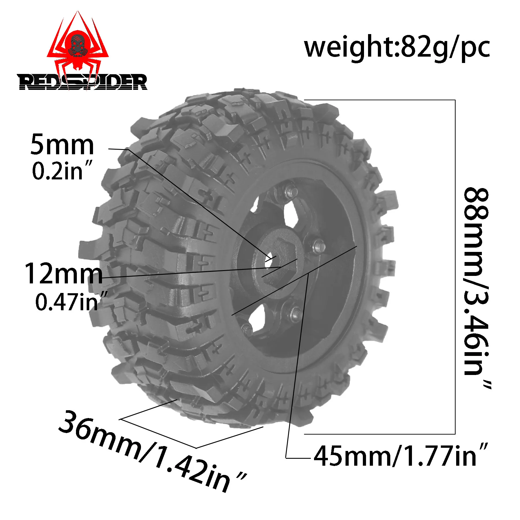 RED SPIDER 4Pcs 1.9 Inch 88mm Soft Rubber Tires Plastic Beadlock Wheel Rims Set For 1/10 RC Crawler Car TRX4 Axial SCX10 D90 RC Off Road Vehicle Upgrade Parts