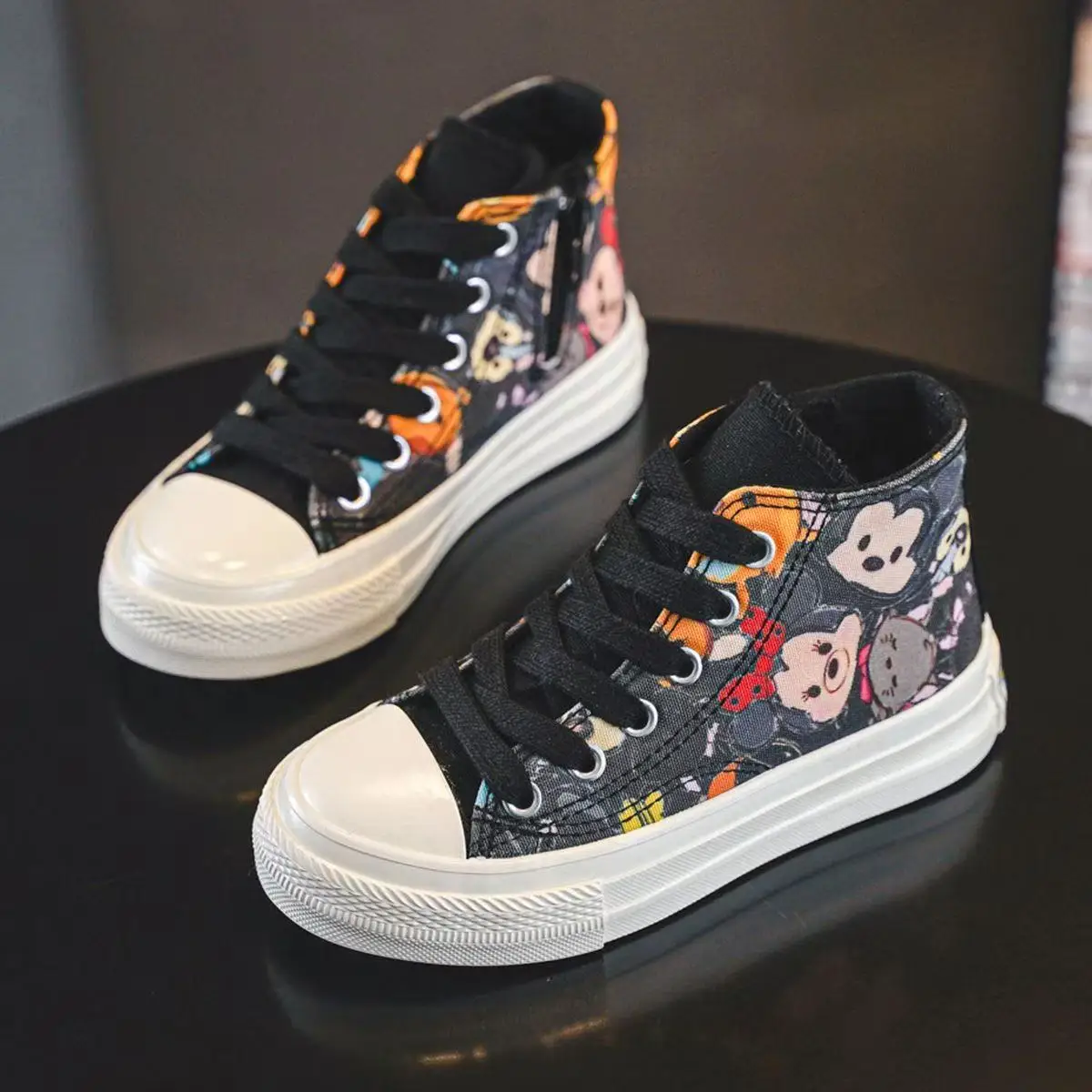 

Drop shipping Mickey Mouse 2025 new Children's black white Cartoon all Size Boys And Girls Classic Canvas kids board shoes