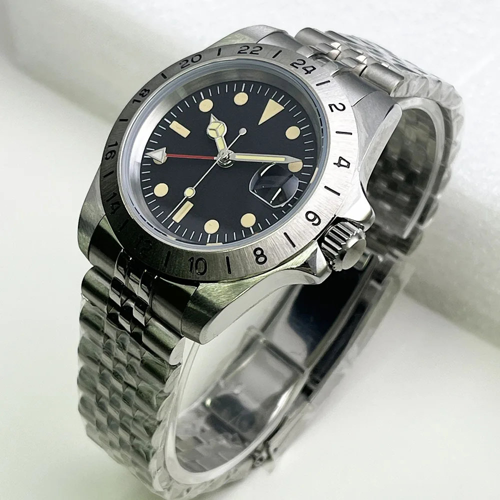 New black 39mm GMT 24 hours GMT Steel bezel GMT Men's Automatic Mechanical Waterproof Black Explorer Watch S10