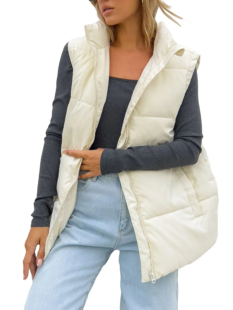 Douhoow-Doudoune légère en coton chaud pour femme, col montant zippé, gilet matelassé en fibre, vêtements à la mode