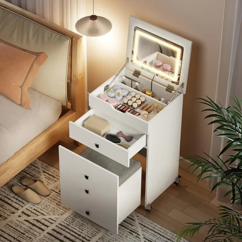 Vanity Desk with Flip Top LED Mirror 3-in-1 Compact Vanity with Hidden Storage Chair & 2 Drawers 20 Modern Makeup Dressing