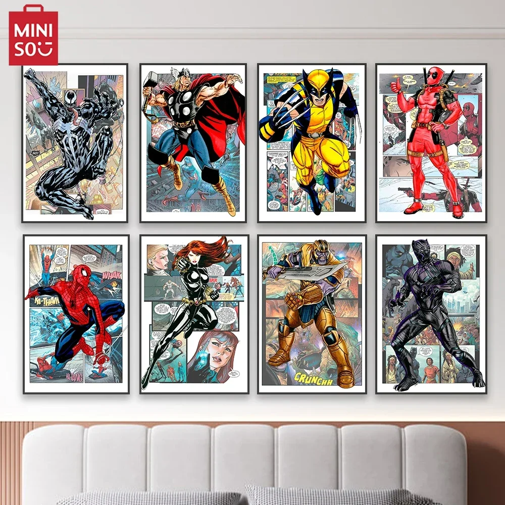 

MINISO Venom Comic Art Poster Deadpool Wolverine Canvas Painting Superhero Prints Spider Man Disney Hulk Wall Art Nursery Dec