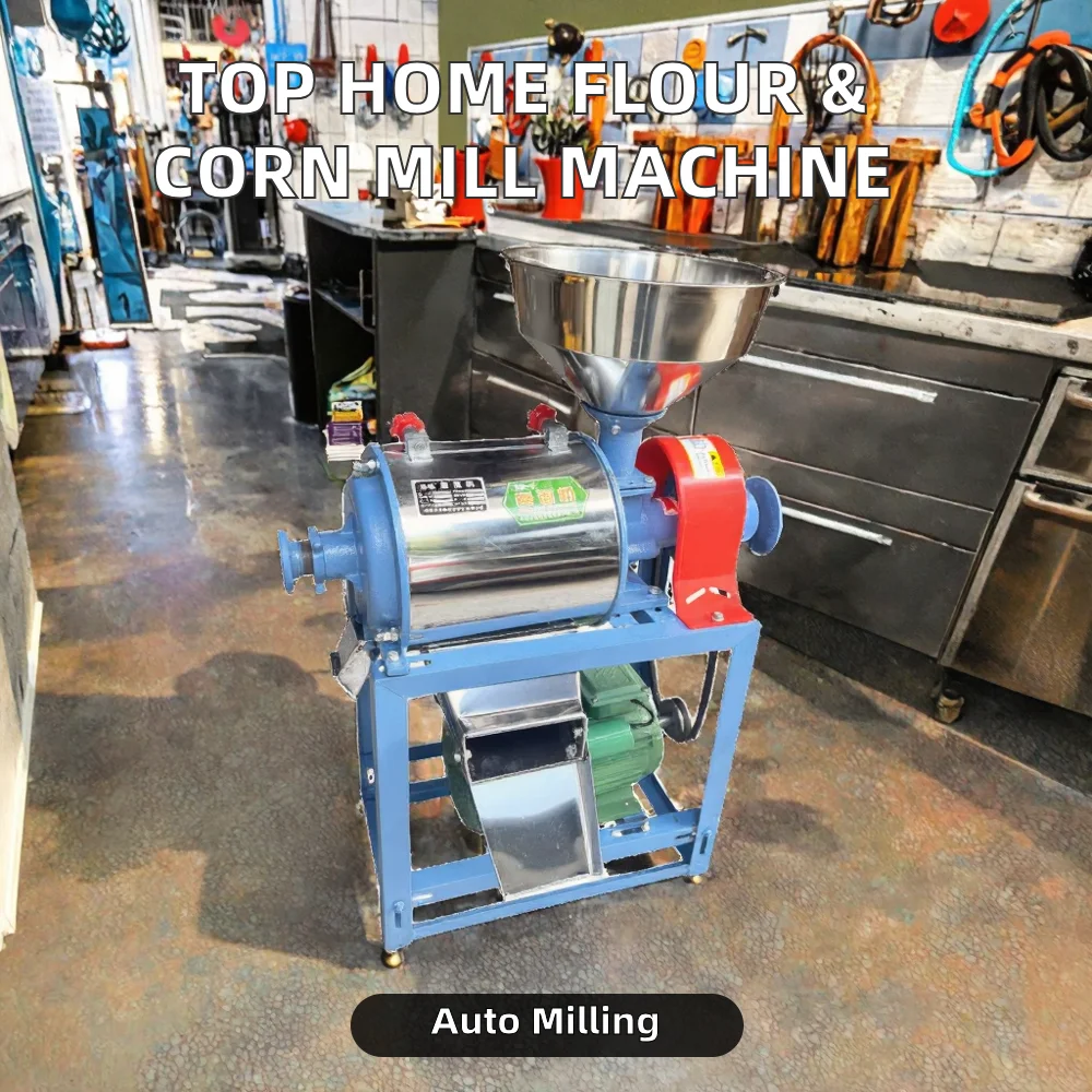 Mesin Penggiling Tepung & Jagung Otomatis 220V untuk Penggunaan Rumah Tangga, Peralatan Pengolah Biji-bijian, Penggiling Tepung Kering dan Basah