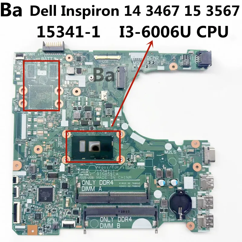 

Материнская плата для ноутбука Dell Inspiron 14 3467 15 3567, материнская плата 15341-1 с процессором I3-6006U