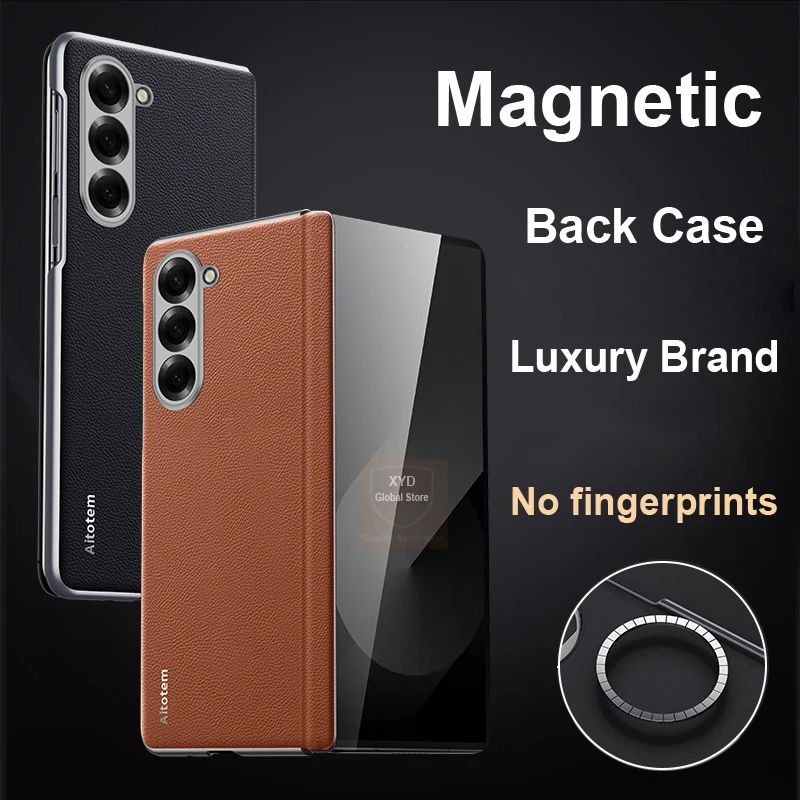 

For Samsung Galaxy Z Fold6 Case Magnetic Leather Skin Brand Matte Phone Case For Galaxy Z Fold6 Z Fold 6 Cover Back Shell Bumper