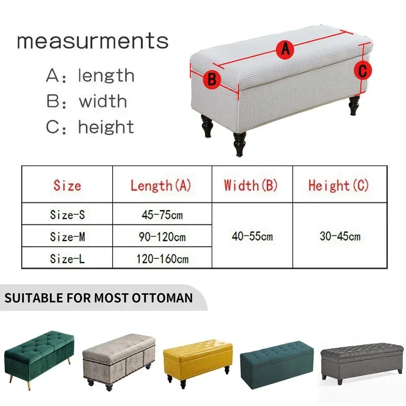 Velvet Storage Ottoman Cover Long Piano Bench Stool Cover Stretch Rectangular Foldable Footstool Covers Sofa Footrest Slipcovers