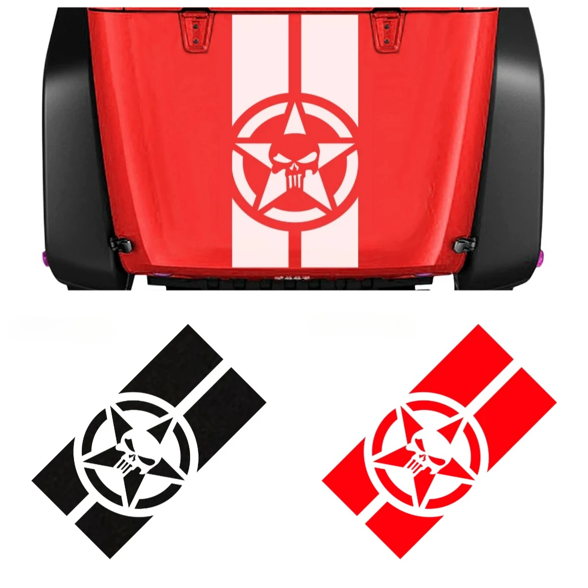

Skull Army Star Vinyl Hood Decals - Waterproof Scratch Resistant Stickers for Jeep Wrangler JK TJ Front Bumper & Engine Cover
