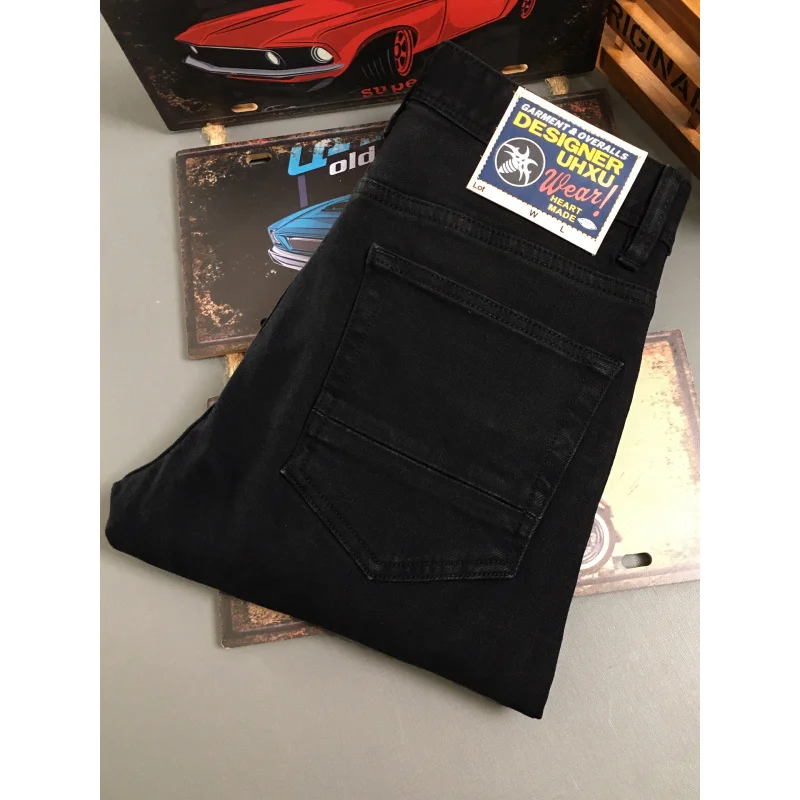 Pure black jeans men's autumn new slim fit straight tube casual versatile 2025 new American retro pants