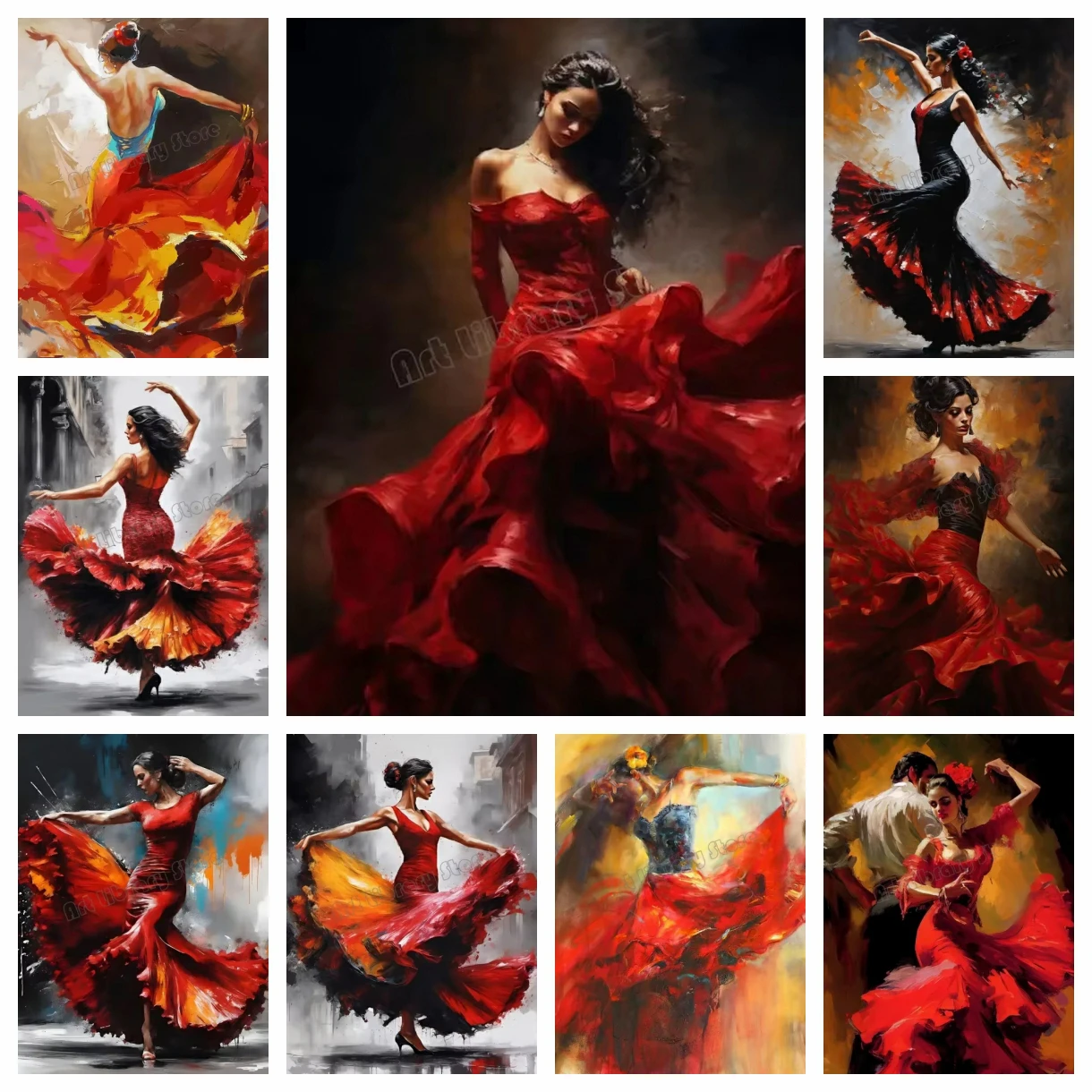 Kit de pintura de diamantes 5D DIY con diseño de bailarina de flamenco en vestido rojo, chica sexy bailando, para decoración de pared del hogar o bar, regalo.
