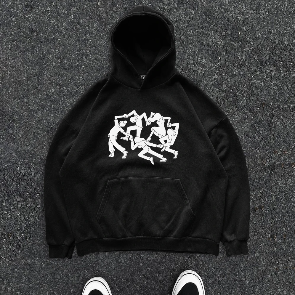 Laid-back Student Hoodie Pure Cotton Large Loop Fun Pull Hand Little Man Circle Lazy Student Hoodie Spring Autumn Winter