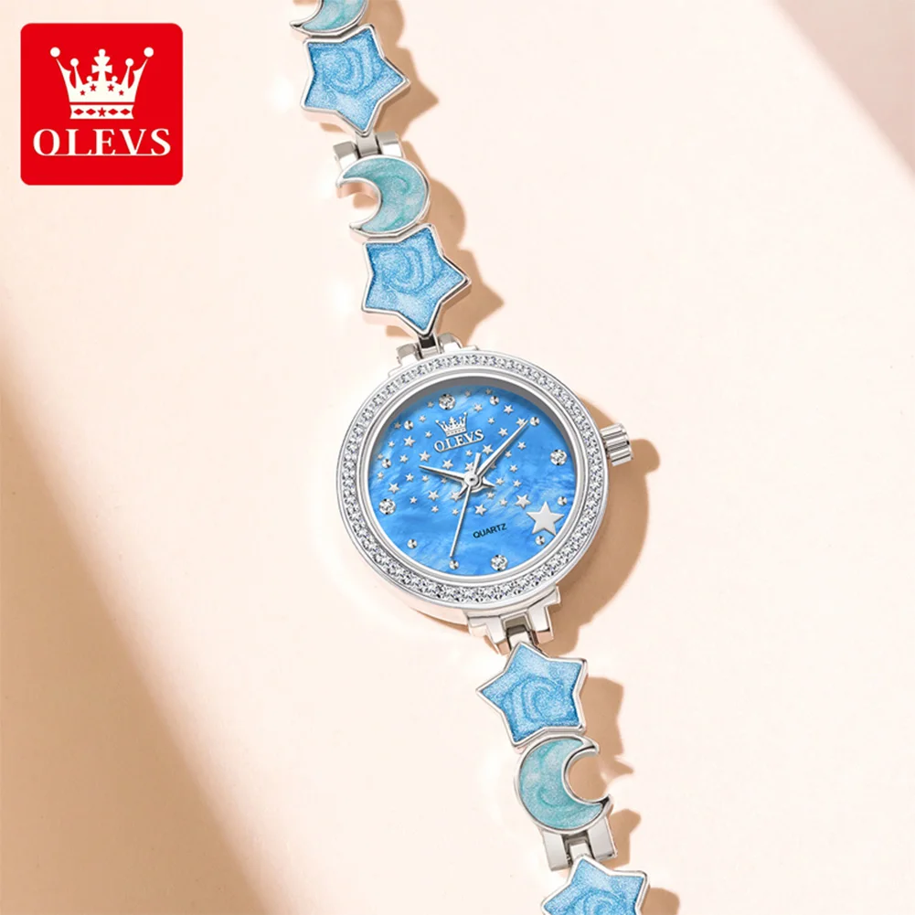 

Olevs 5665 Women Quartz Watch Star-studded Dial Star Moon Steel Strip Luminous Waterproof For Female Elegent Wistwatch