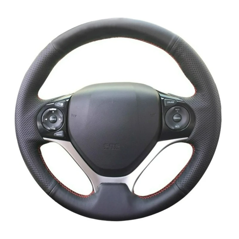 

Hand-stitched renovation wear-resistant black Leather car steering wheel cover For Honda Civic Civic 9 2012 2013 2014 2015