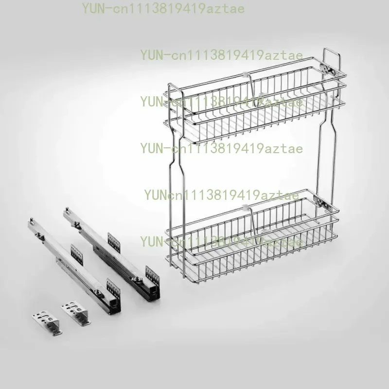 Narrow Double‑Layer Side Pull‑out Seasoning Basket, Damping Cushioning Kitchen Spice Storage Rack, Cabinet Drawer Organizer