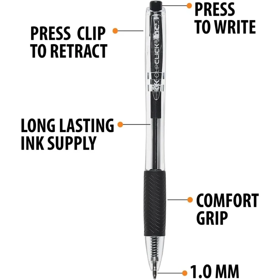 Zestaw długopisów automatycznych ClipClicks, 1.0mm, średnia końcówka, wygodny uchwyt, idealne do szkoły, biura, pisania i dziennika.