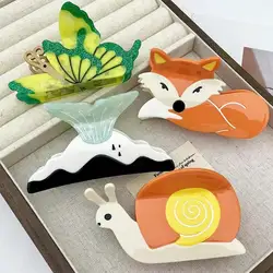 1/2pcs animal print hair clip: cute snail and fox design vinegar clip, cute cartoon butterfly shark clip hair