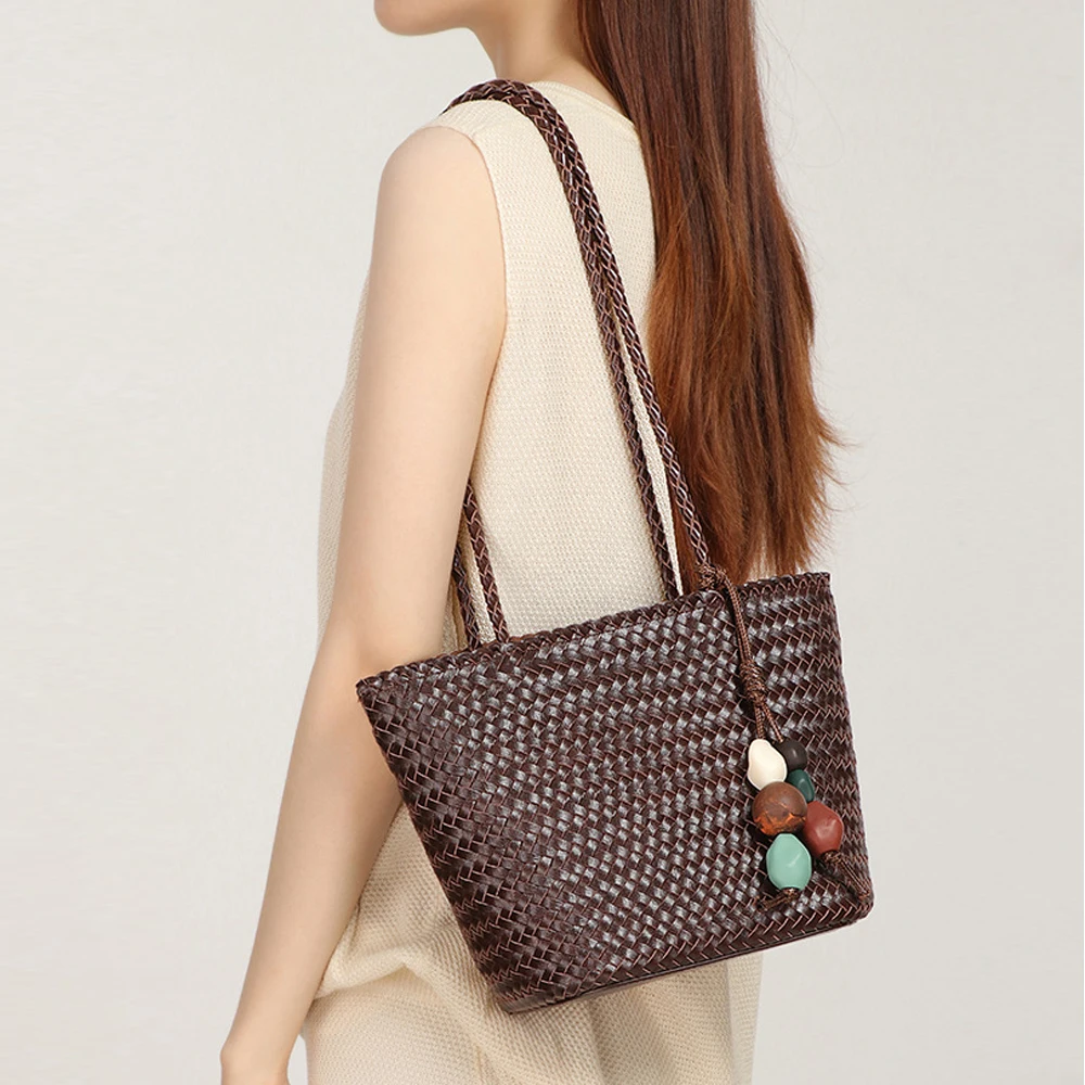 Woven Tote Bag for Women Underarm Shoulder Bag Handbag Clutch Purses Satchel Hand-woven Bucket Tote Bag for Weekend Travel