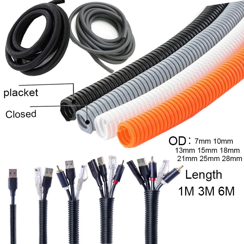 3M Black/White/Gray/Orange PP Bellows Outer Diameter 7~28mm Automotive Bellows Pipe Insulated Wiring Harness Sleeve