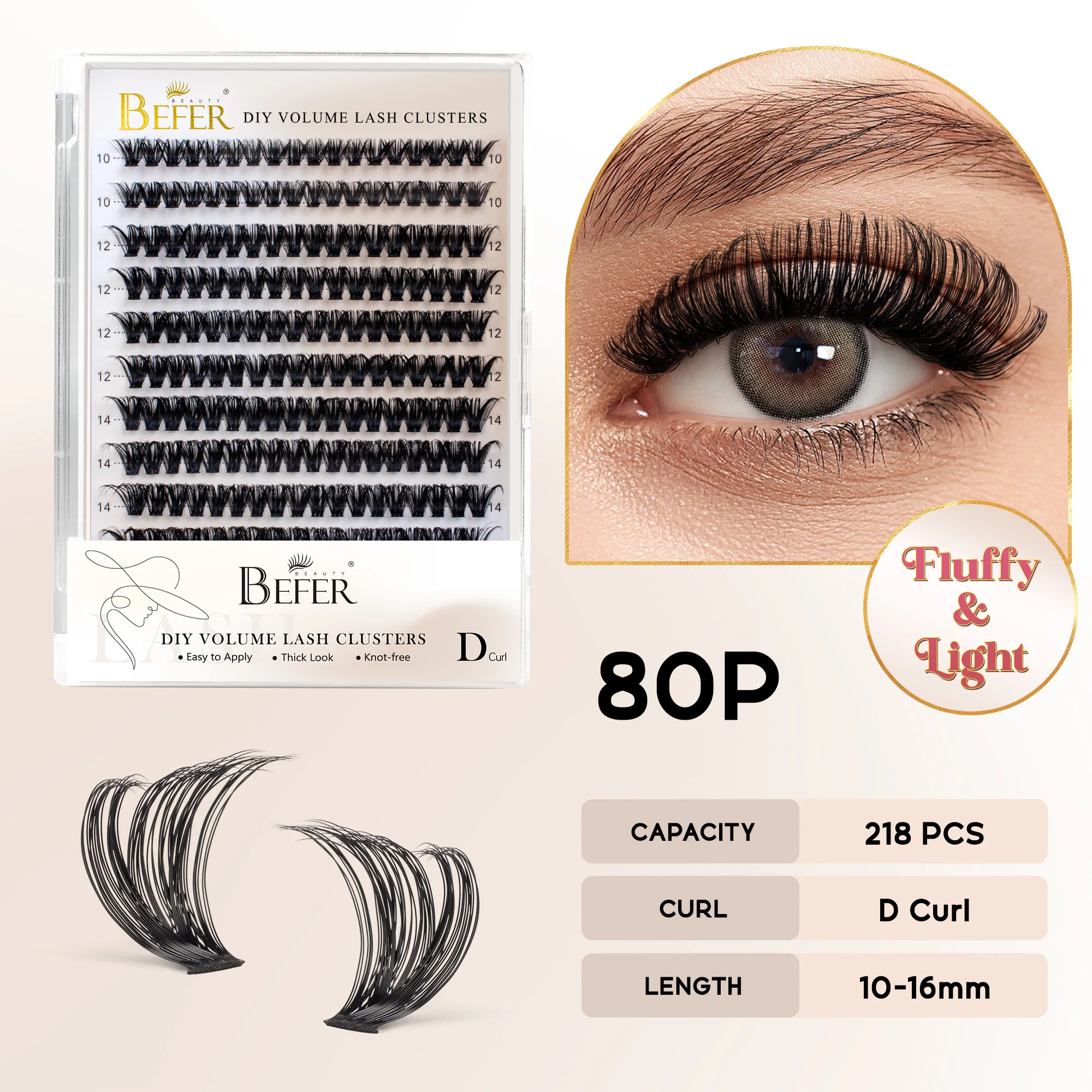 BEFER Cluster-Wimpern D-Curl DIY Wimpernverlängerung Manga-Wimpern-Cluster Flauschiges Volumen Individuelle Natürliche Falsche Wimpern-Cluster