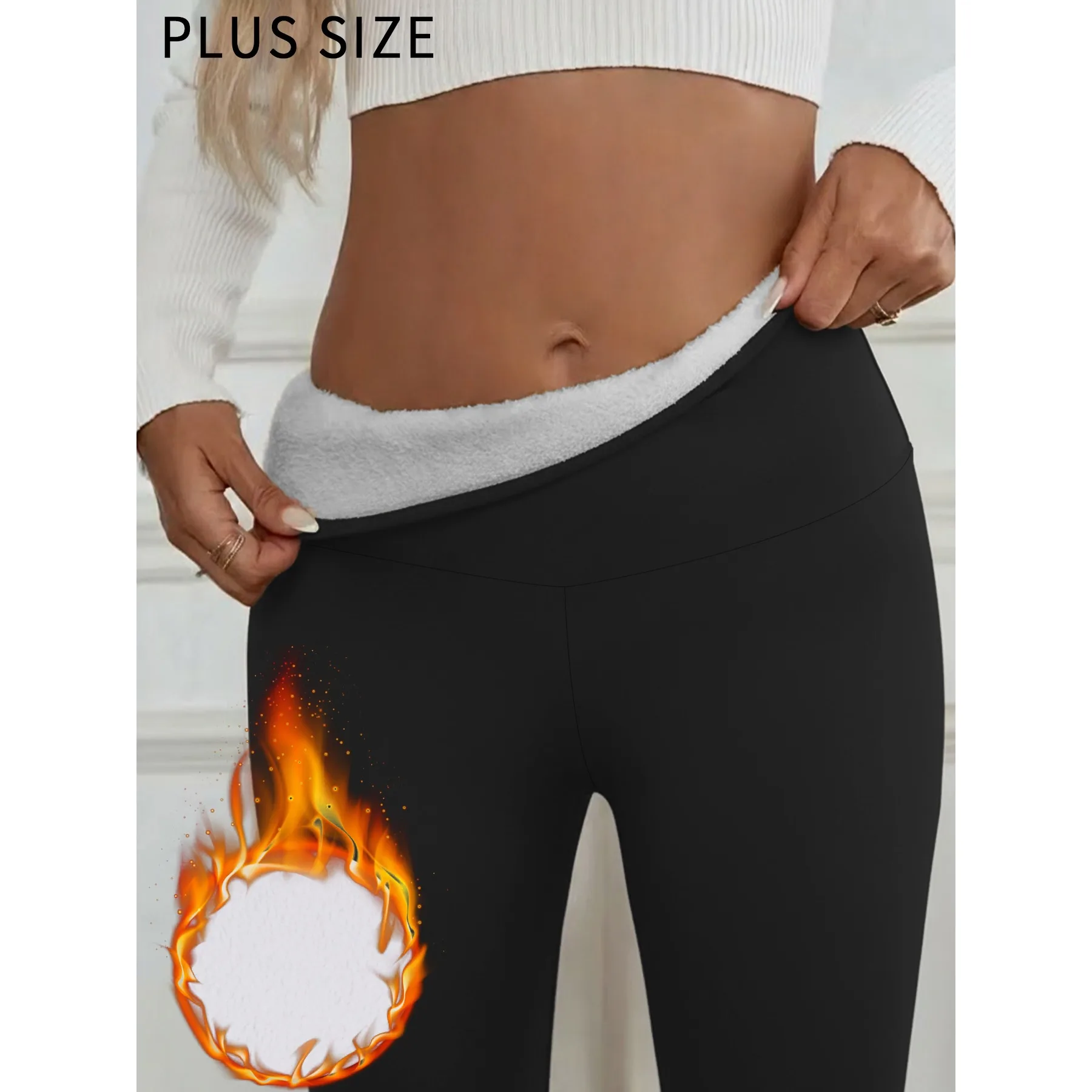 Legginsy plus size z podszewką z polaru termicznego dla kobiet, z wysokim stanem - grube, miękkie spodnie do ćwiczeń, biegania, jogi, ciepłe na zimną pogodę, zapewniające komfort. — zdjęcie 2
