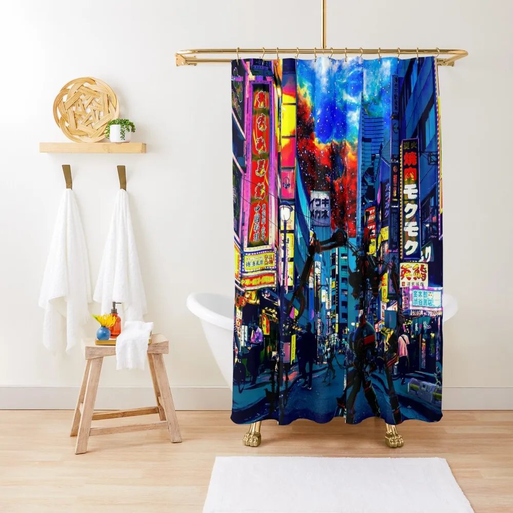 

Robot City Tokyo nightlife Shower Curtain Bathroom Accessories For Shower Waterproof Fabric Bathroom Curtain