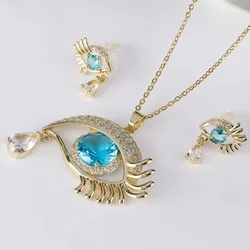 Luxury Zircon Large Eyes Jewelry Set Austrian 11 Color Crystals Zircon Evil Eye Pendant Necklace Earring for Woman Jewelry Gift